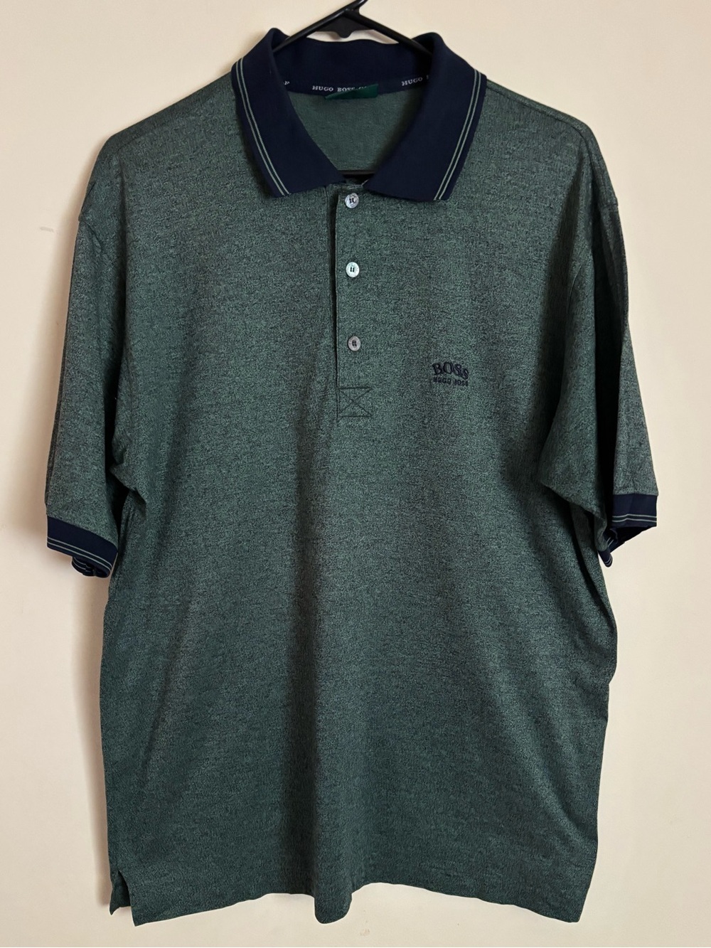 Hugo Boss  Golf Green Polo with Navy Collar 100% Cotton Made in Italy
